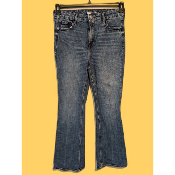 Old Navy Flare Extra High Rise Jeans Women's Size 12 TALL Blue Dark Wash NICE - Picture 1 of 14